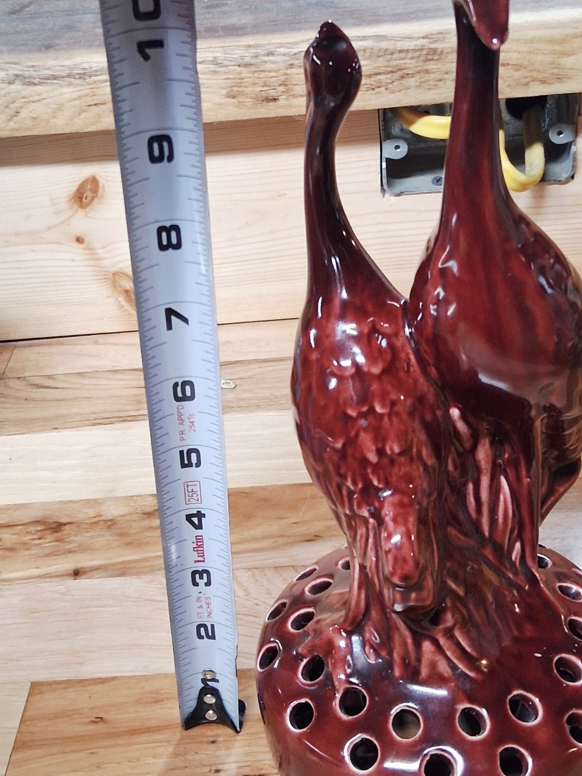 Vintage Carmark Pottery Burgundy Standing Cranes Flower Frog