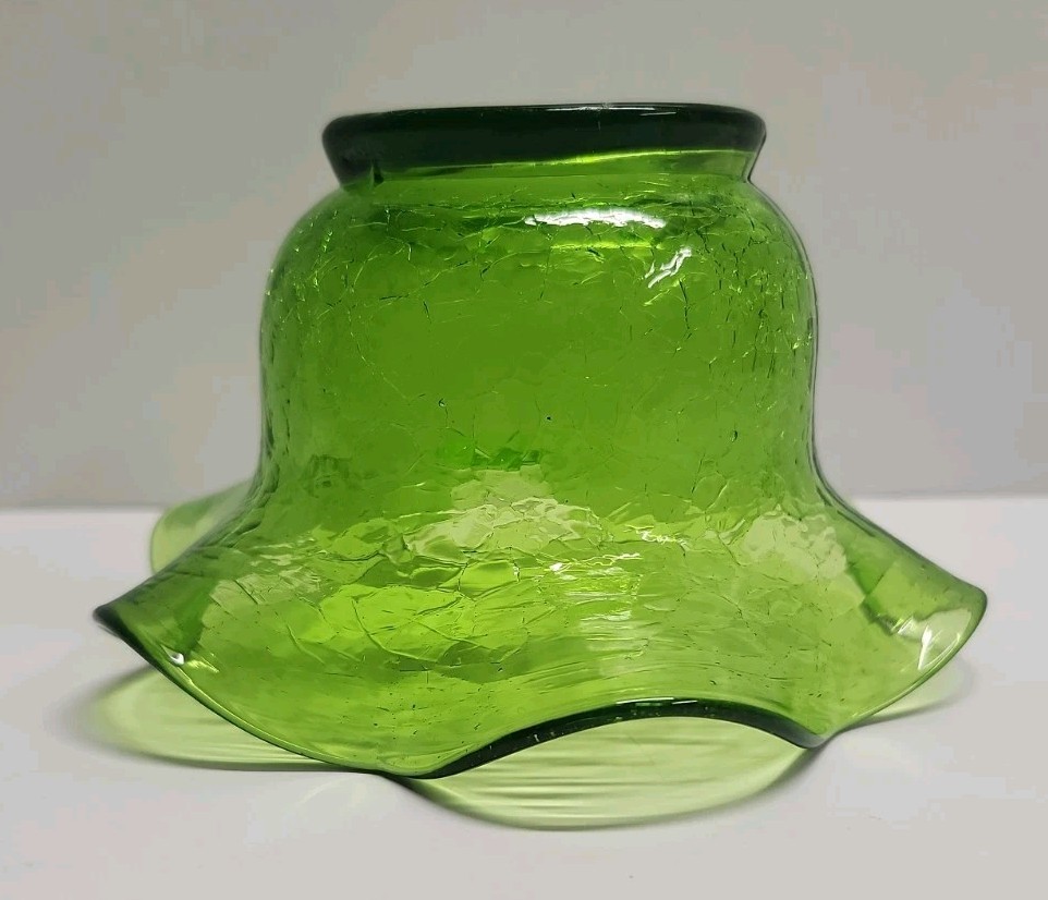 Uranium Crackle Glass Ruffle Bowl “Spring Green” Kanawha Glass Company Glows