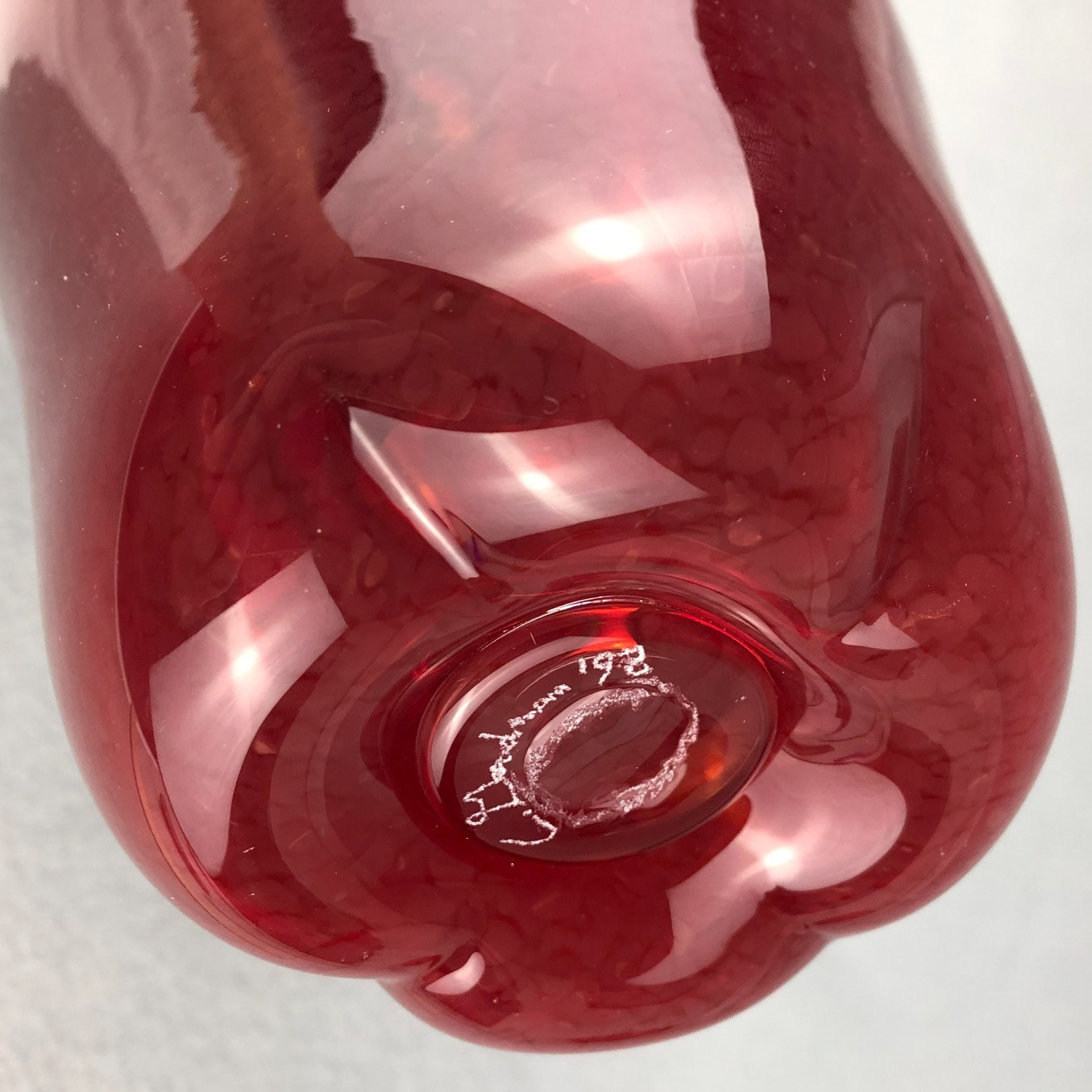 Art Glass RED APPLE Handblown Sculpture Figurine Signed Cliff Goodman ’98 Big 8″