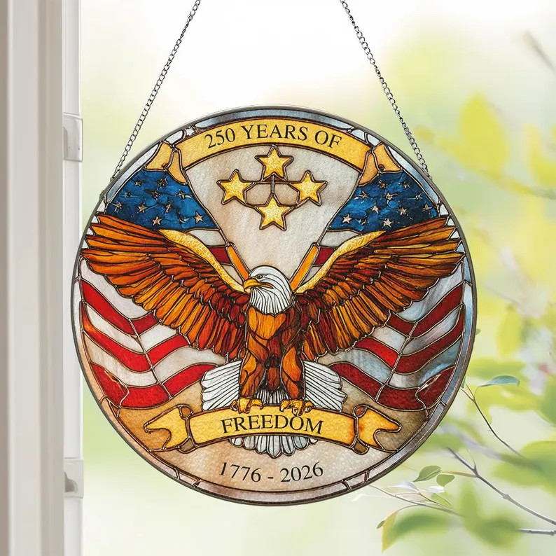 USA Freedom Patriotic Suncatcher Glass Window Decor Gift