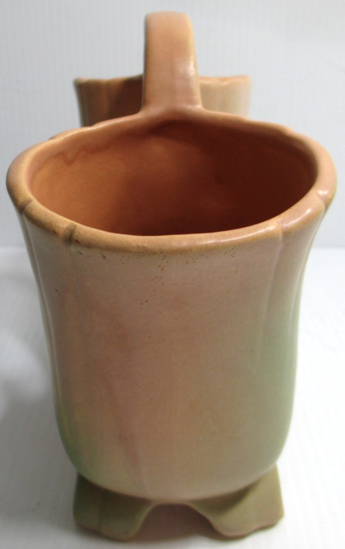 Vintage Weller Pottery Double Vase Handle Wild Rose Peach Green 6 1/4″ Tall