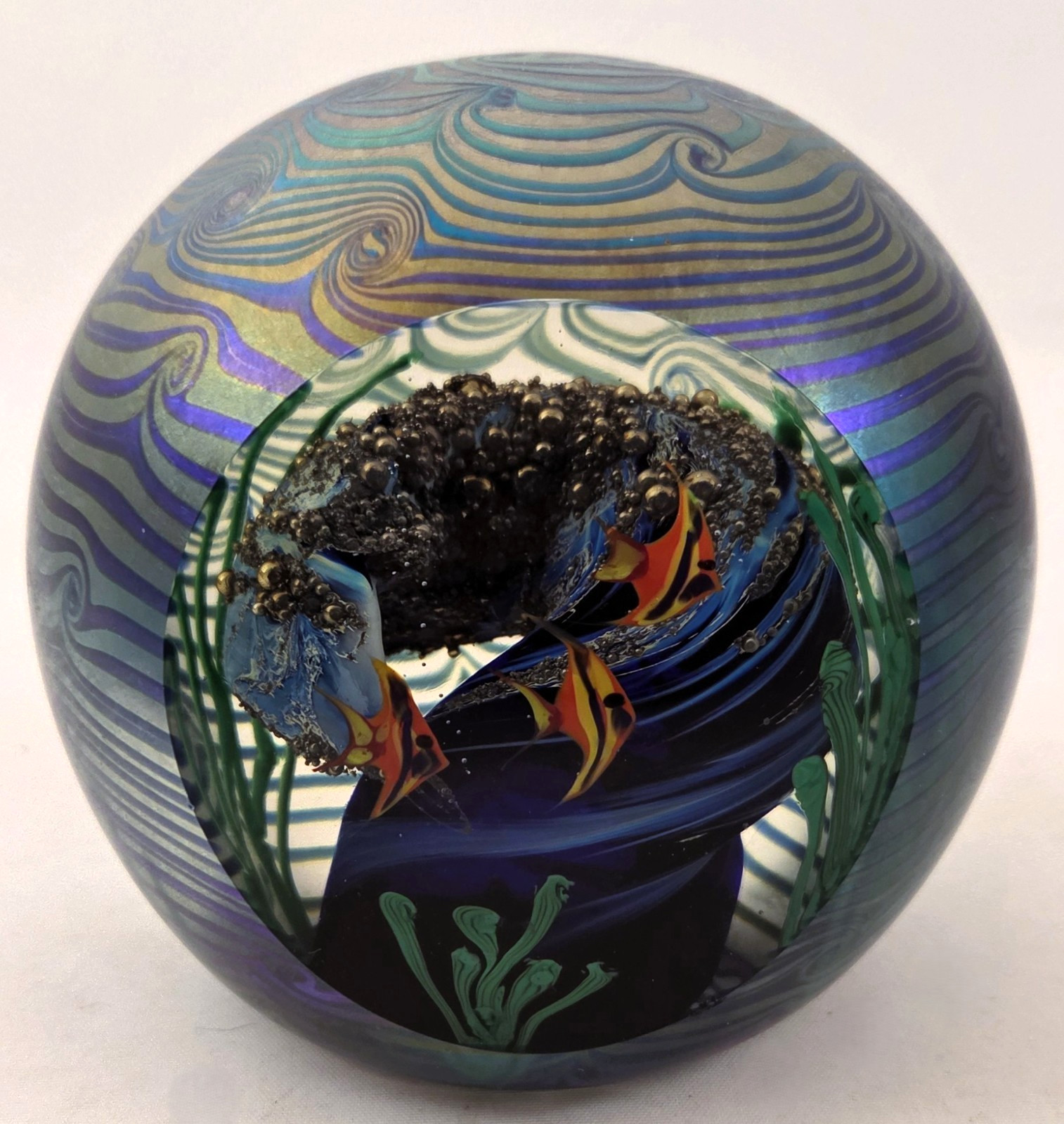 Joseph Morel Zellique Studio Art Glass Ocean Reef Fish Aquarium Paperweight 1992