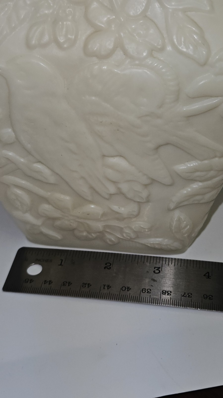 Vintage Imperial Glass Lenox ‘Chickadee’ 6.25″ Satin Milk Glass Vase