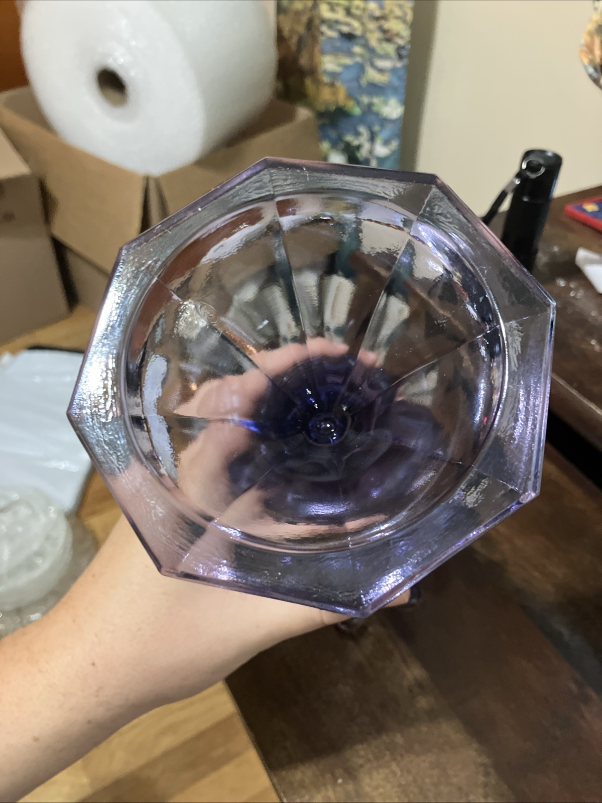 Fenton Ruffled Edge Violet Glass Vase: 12 1/2 Inches Tall( Glows See Photos)