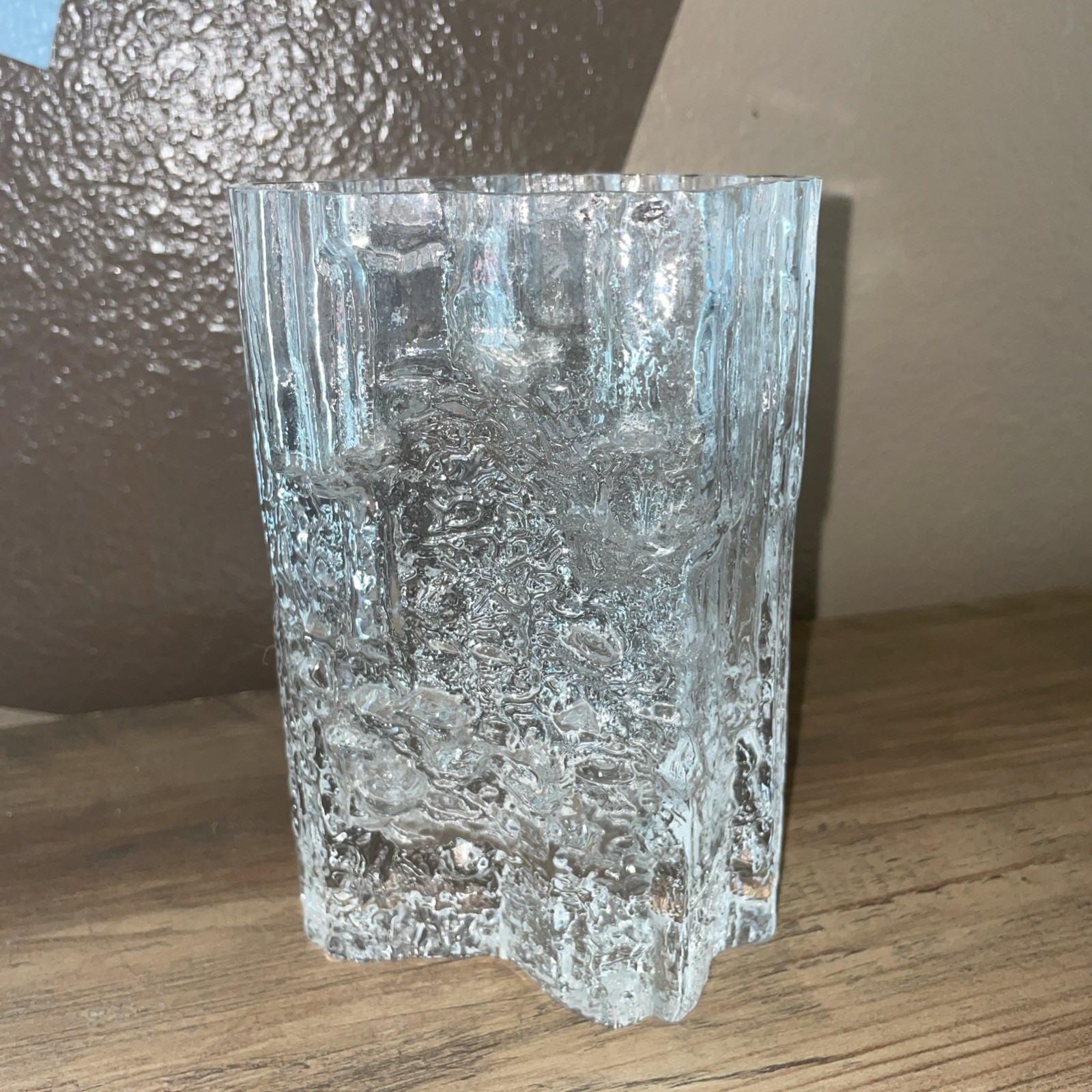 Art Glass Vase Textured Glass Heavy Ittalia Vintage 6.25”