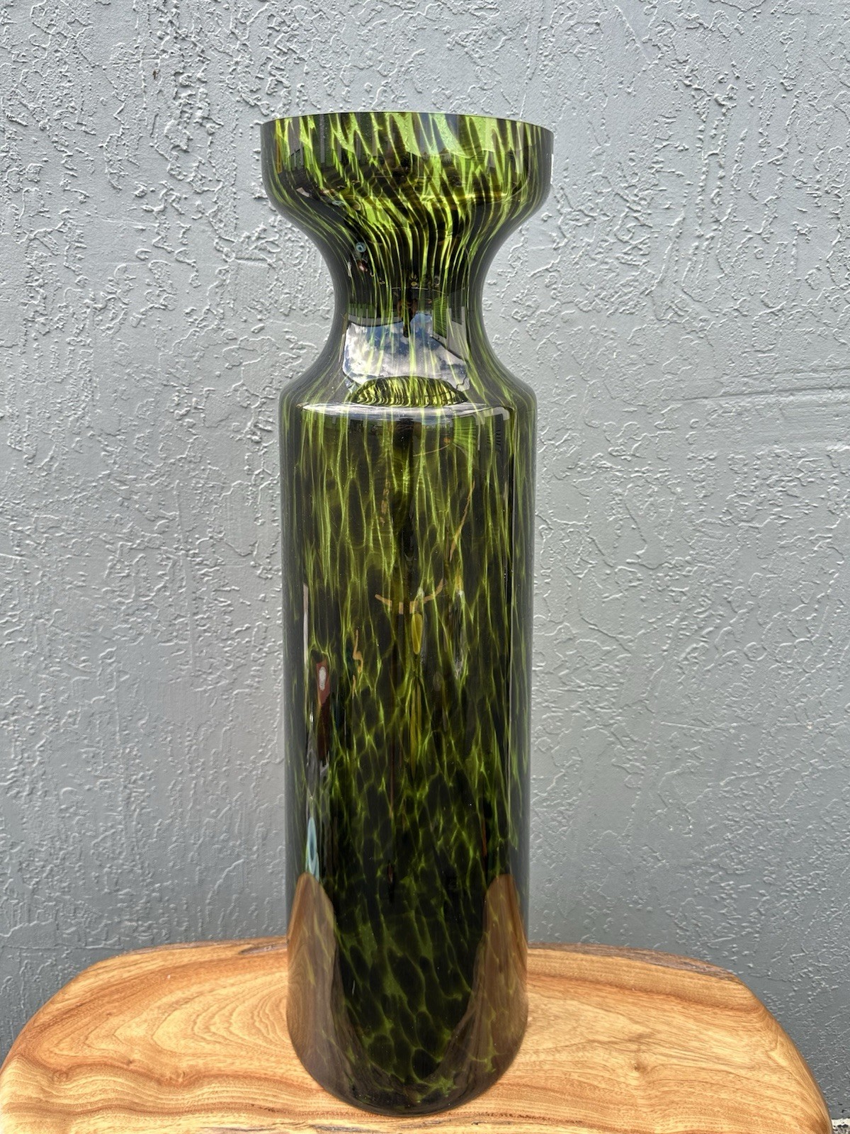 Vintage Large Art Glass Vase 31” Guild Poland– Green Black Handblown Style