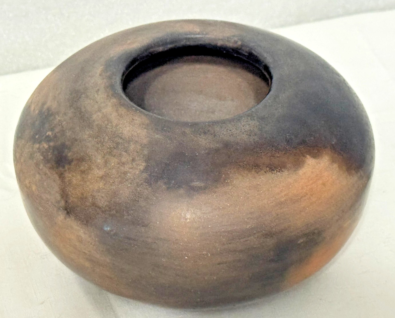 Signed Studio Pottery Smoke Fired Stoneware Sculptural Vessel Organic Modern