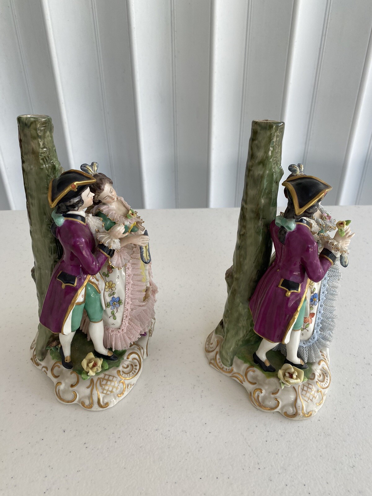 Dresden Figurine Couple Courting Set of 2 West Germany FLAWS Lot TWO VINTAGE