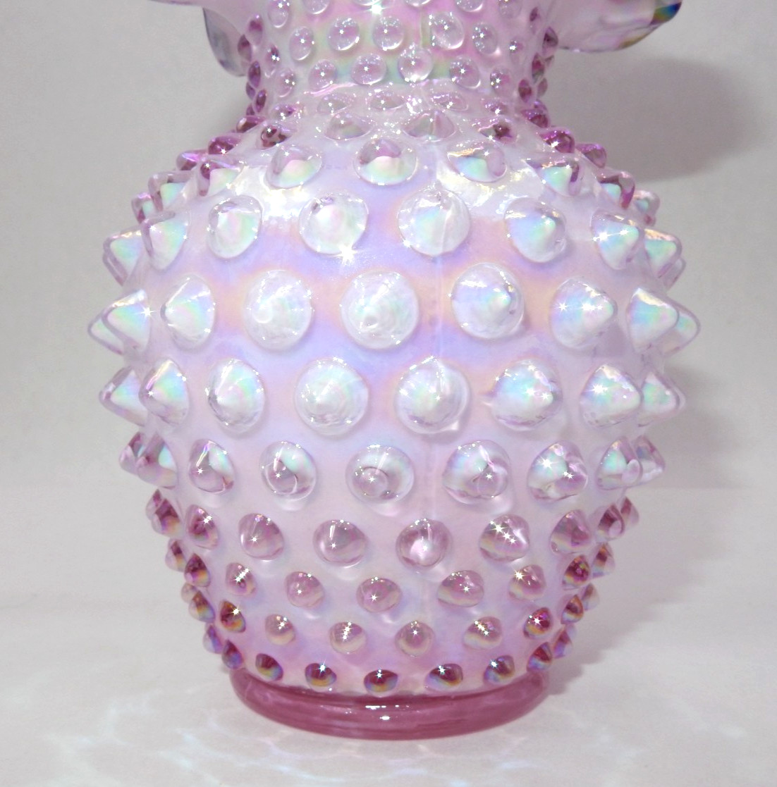 FENTON HOBNAIL VIOLET OPALESCENT IRIDIZED RUFFLED EDGE 5-3/4″ VASE CHIFFON PINK