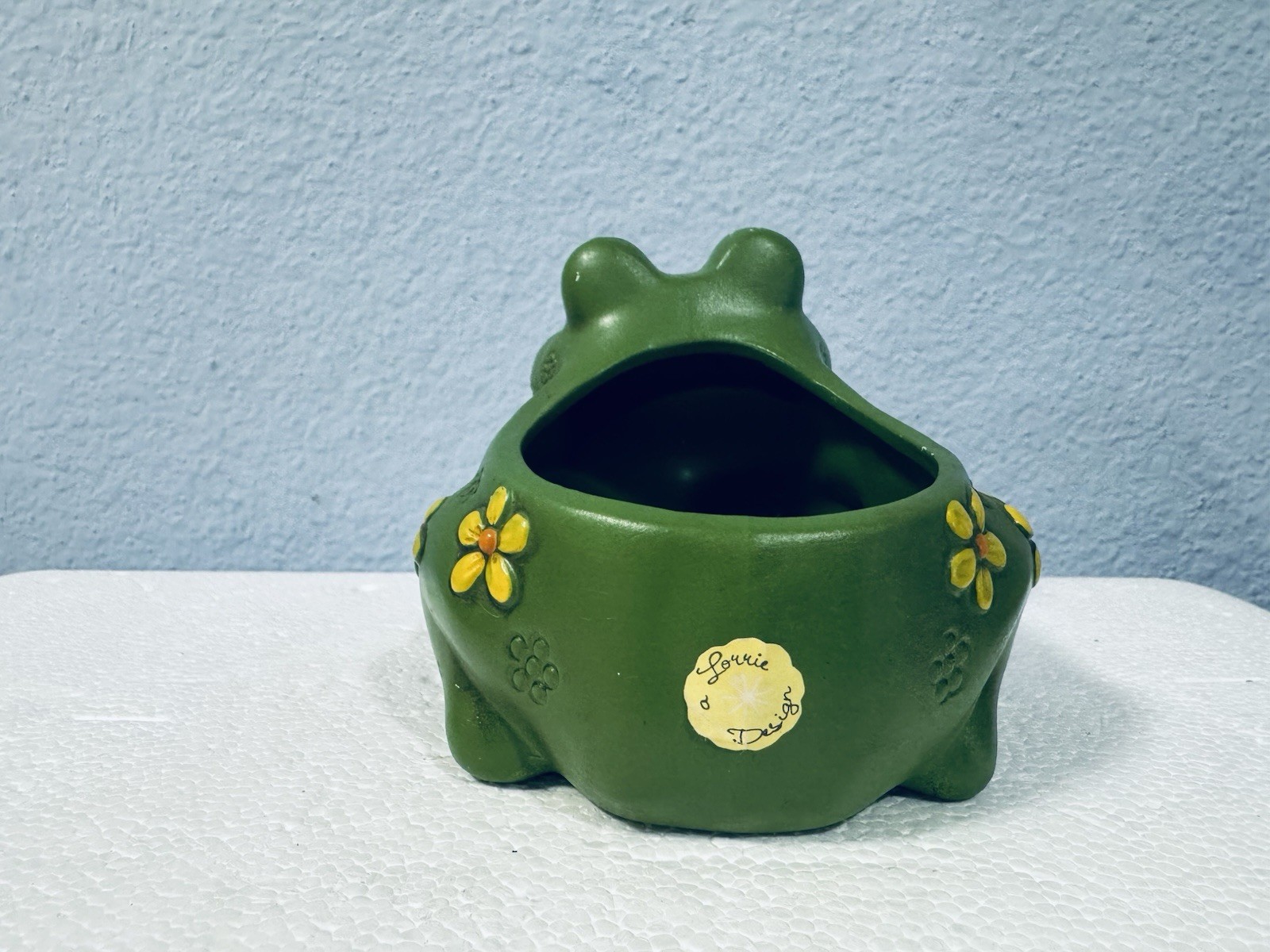 VTG Green Frog Toad Ceramic Planter Cachepot Japan Lorrie Designs Floral RARE
