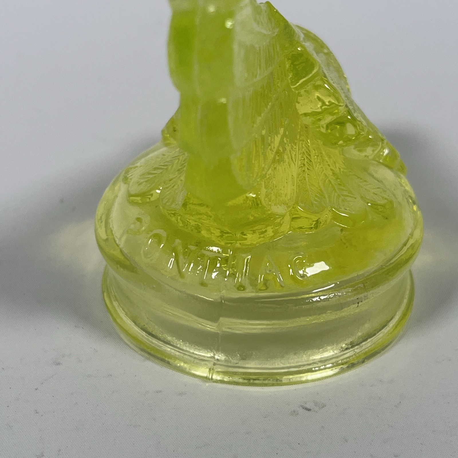 Boyd’s Glass Indian Chief Head UV Uranium 1981 Hood Ornament