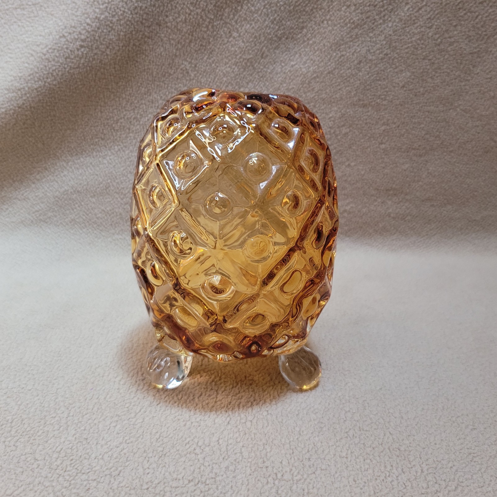 VTG Fenton Pineapple EGG 3 Toed Footed Amber Honey Hobnail Textured Art Glass