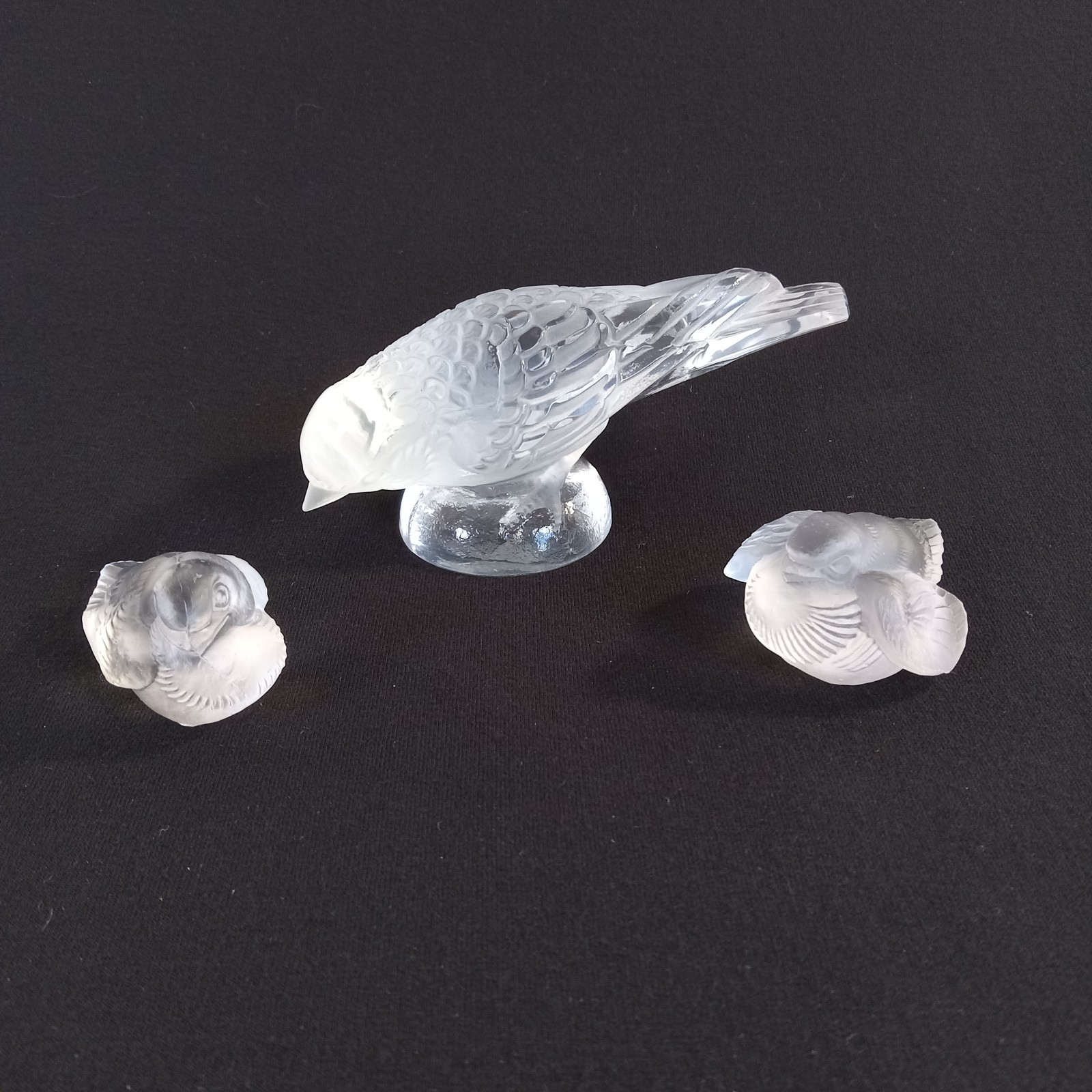 Barolac Weil Frosted Glass Sparrow Figurine & 2 Small Birds Frosted Art Deco Set