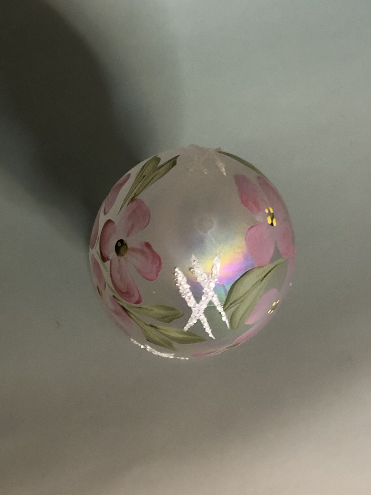 Fenton Glass Iridescent Pink Floral Egg W/Pedestal Signed L Everson