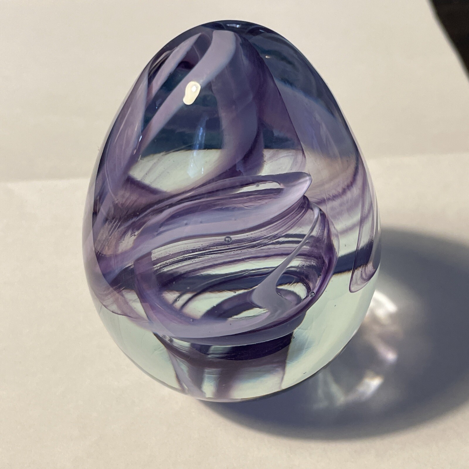 Art Glass Paperweight Signed OBG 1993 Egg Shaped Purple Swirl 3 Inches Tall