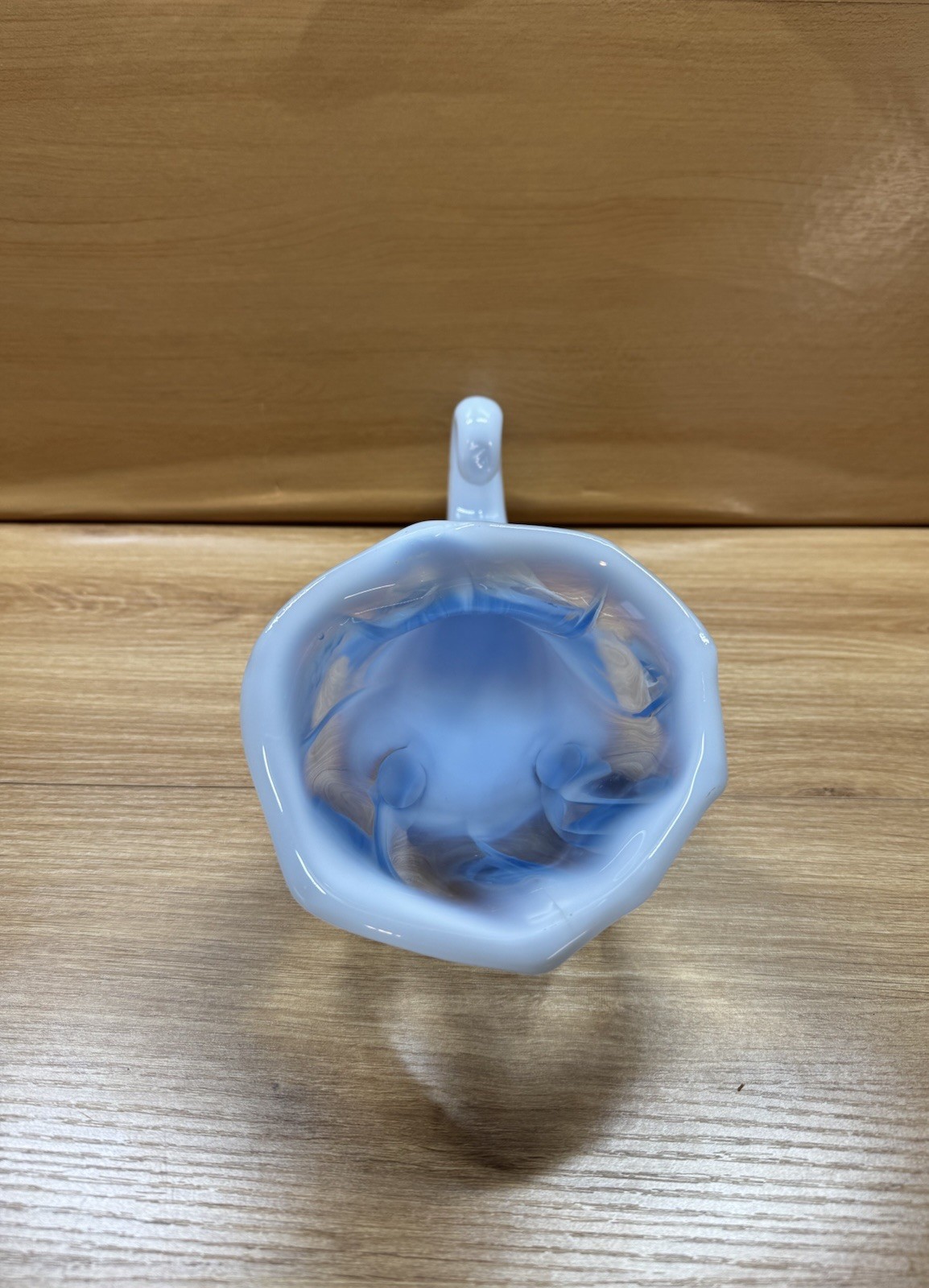 Cornucopia flower vase ice-blue opalescent crystal art glass 12 1/2” Long READ