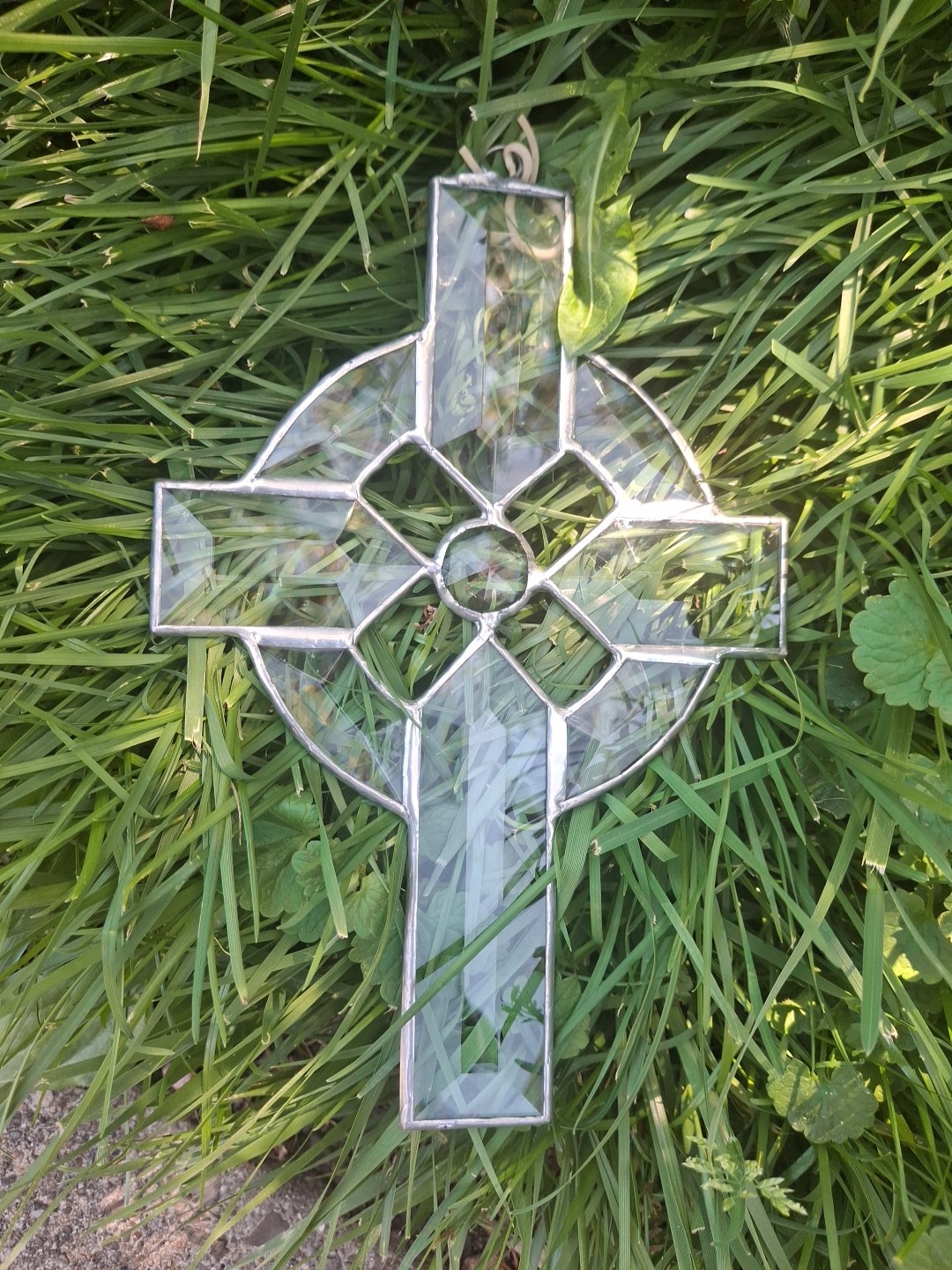 9″Christian Cross Window Suncatcher Clear Beveled Glass Leaded Prism Center 🎁