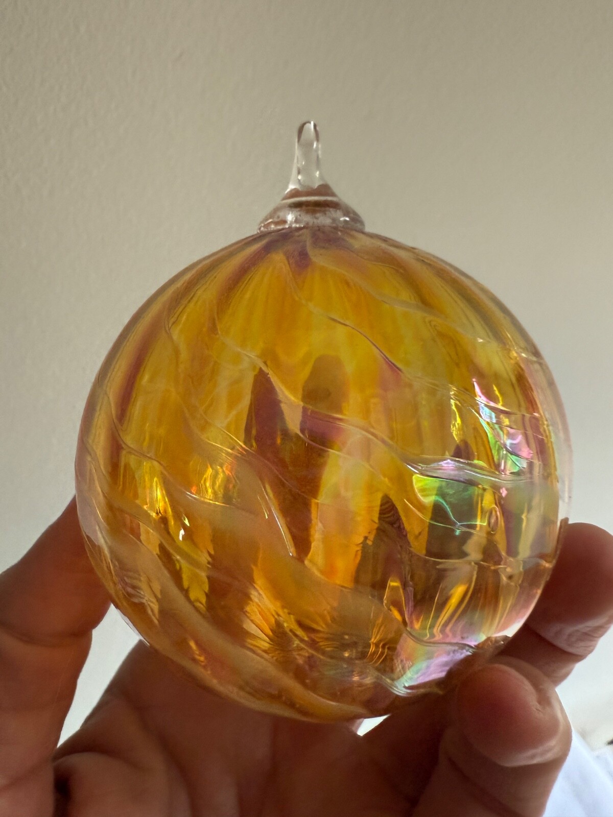 Hand Blown Art Glass Ball approx. 4” Suncatcher Pink Swirl ornament