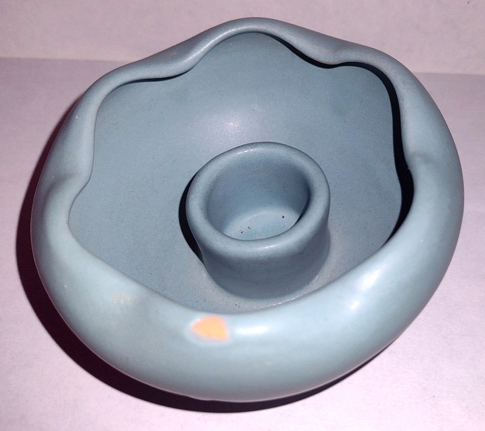 Rosemeade Pottery Blue Taper Candle Holder Scalloped North Dakota Vintage ND