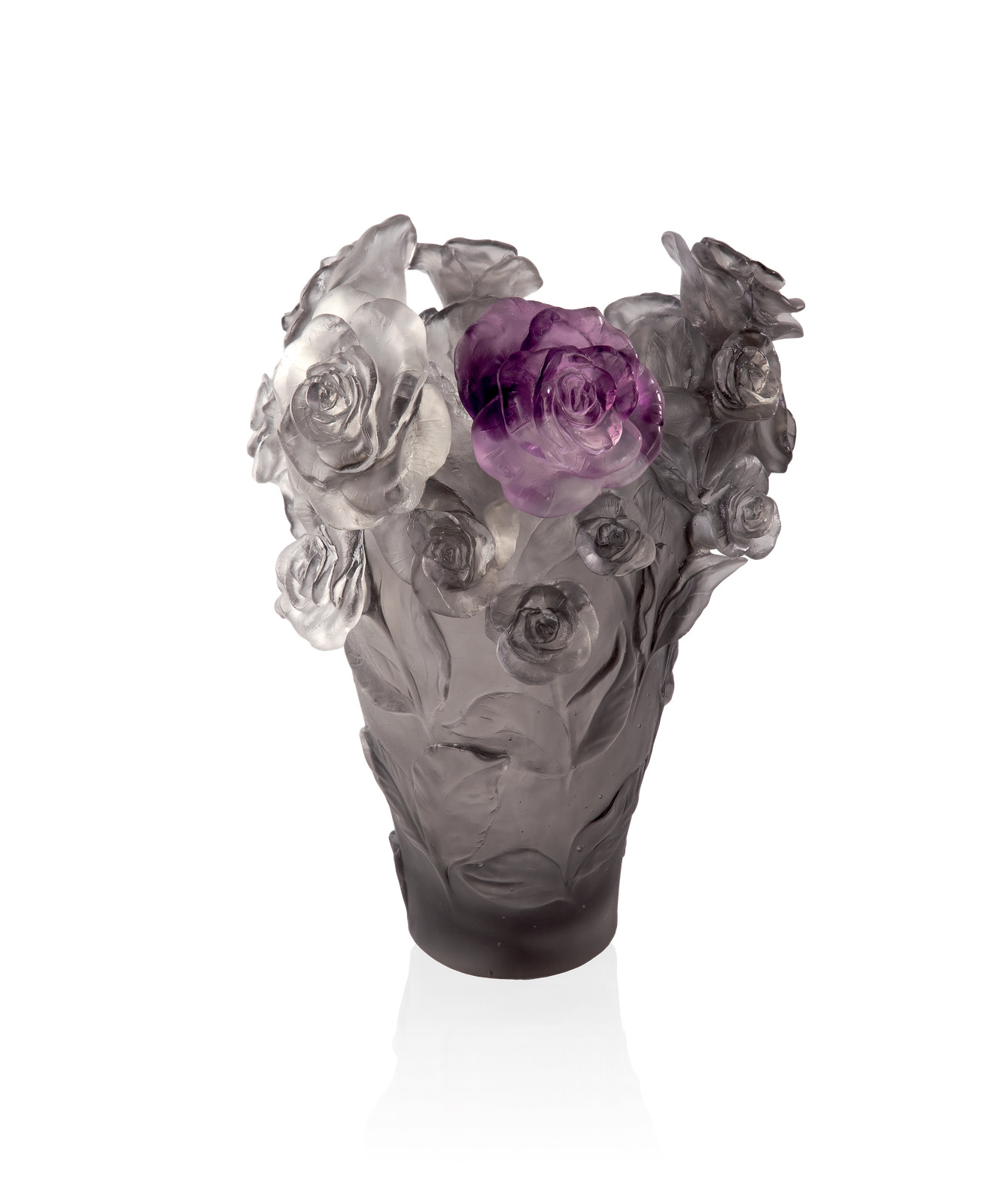 Daum Home Décor – Large Daum vase silver grey illuminate purple flower – 05308-3