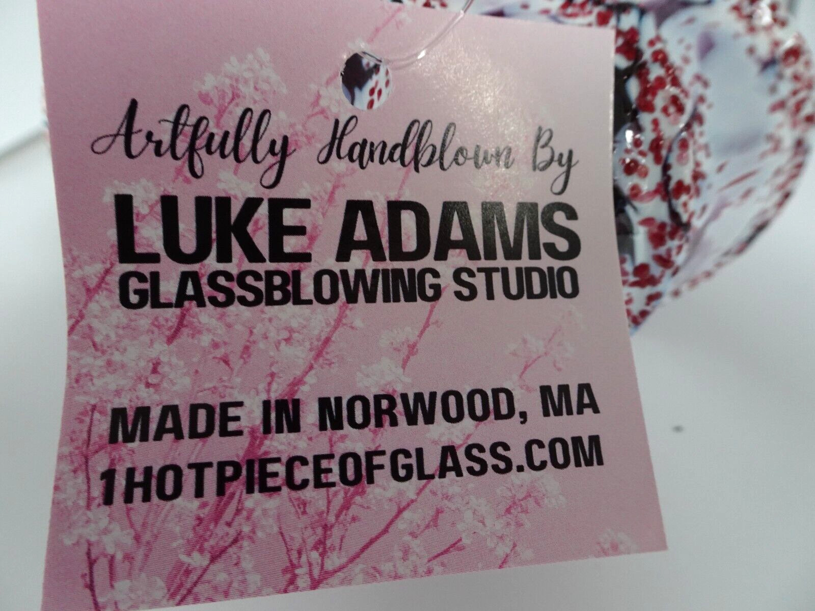NIB Luke Adams Art Glass “CHERRY BLOSSOM” Mottled Pumpkin Figurine 5″ Squat LE