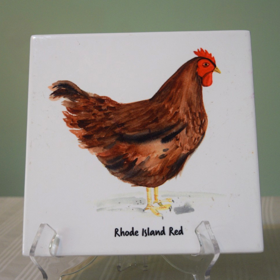 VTG Hand Painted Ceramic Rhode Island Red Tile Trivet Farmhouse Chicken Decor