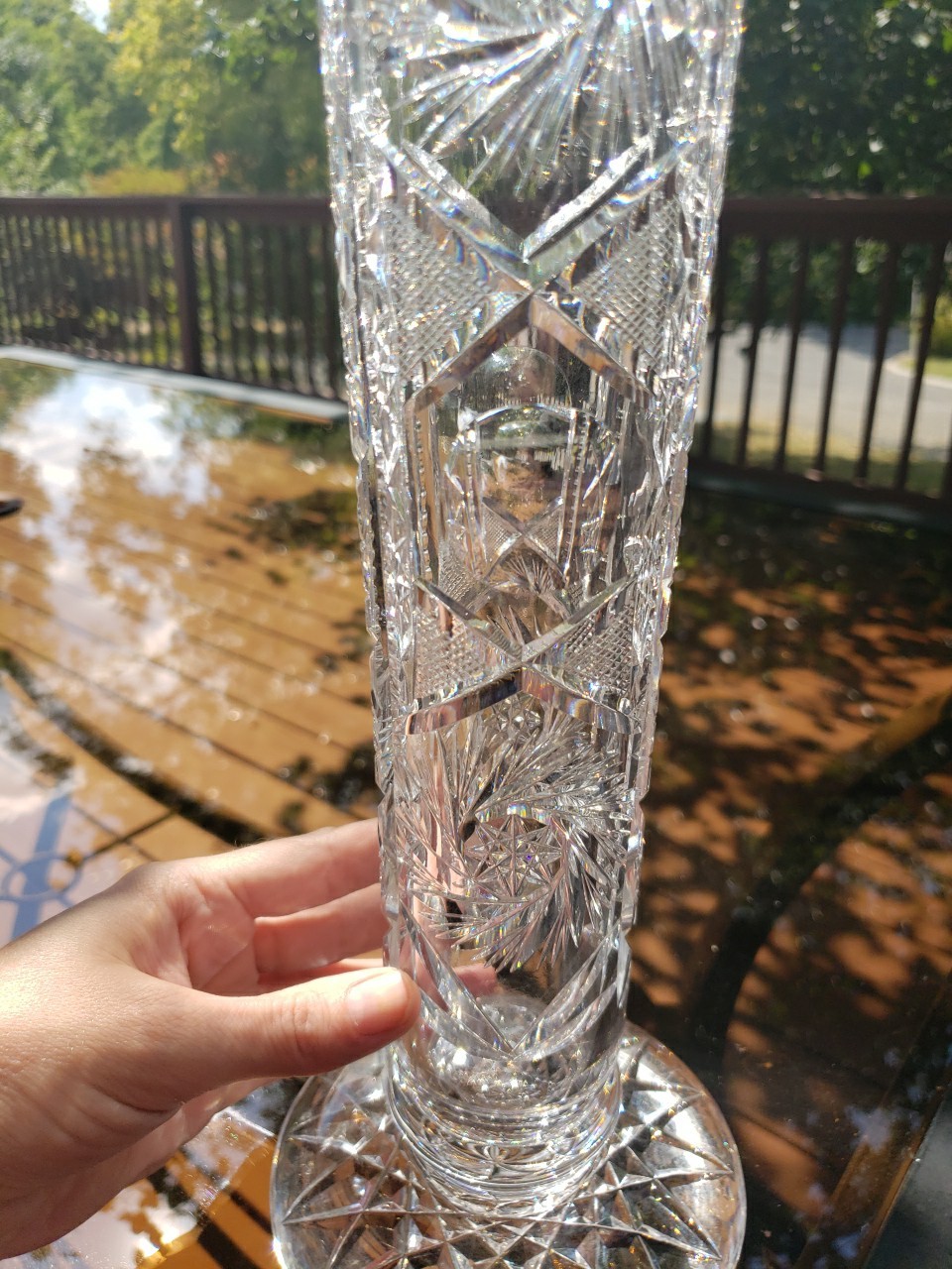 13-5/8″ Footed VASE, American Brilliant Period Cut Glass Good Quality & rare