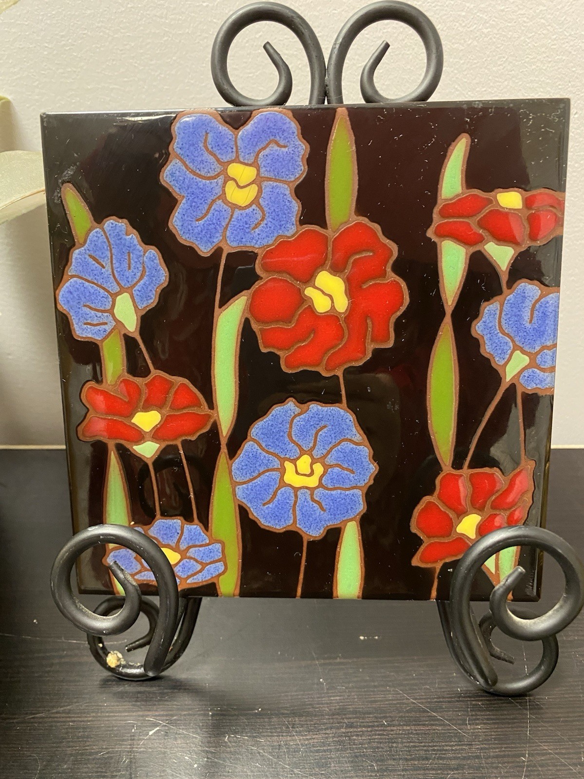 Vintage Besheer Flower Art Tile Wall Hanging Trivet 6×6″ Chicago Art Institute