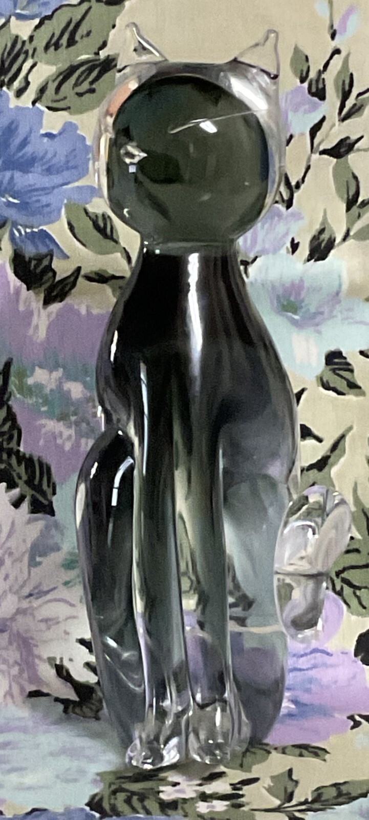 Atomic Cat Clear & Gray Gradient 8.5″ Sculpture-V. Nason & C. Murano Italy Label
