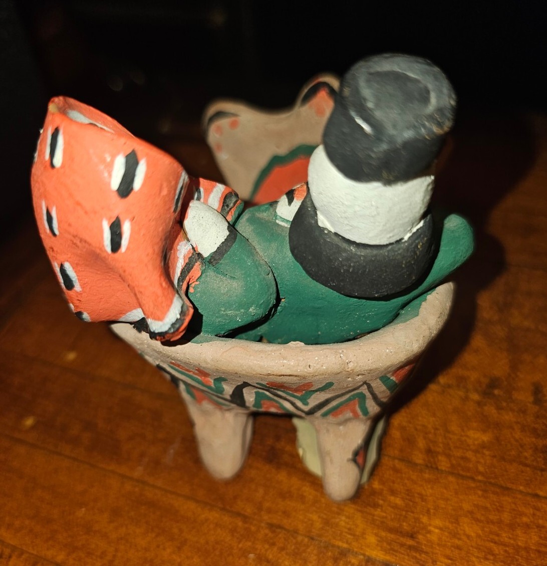 Vtg Dymkovo Clay Toy Folk Art Statue Russian Traditional Kargopol Husband & Wife