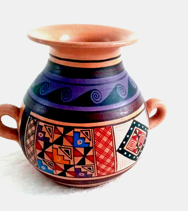 Terracotta Retro Vase Hand Painted Multi Color Art Decor Decorative Purpose Only
