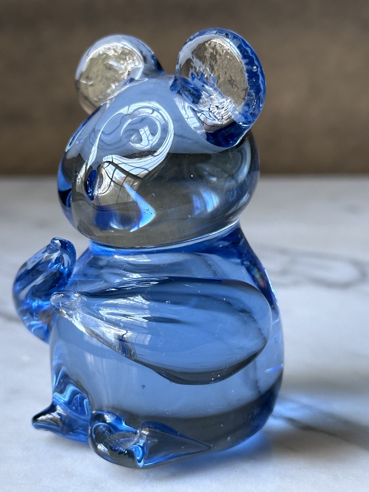 Commemorative Fine Art Gallery Koala Bear Blue Art Glass Figurine, 3”