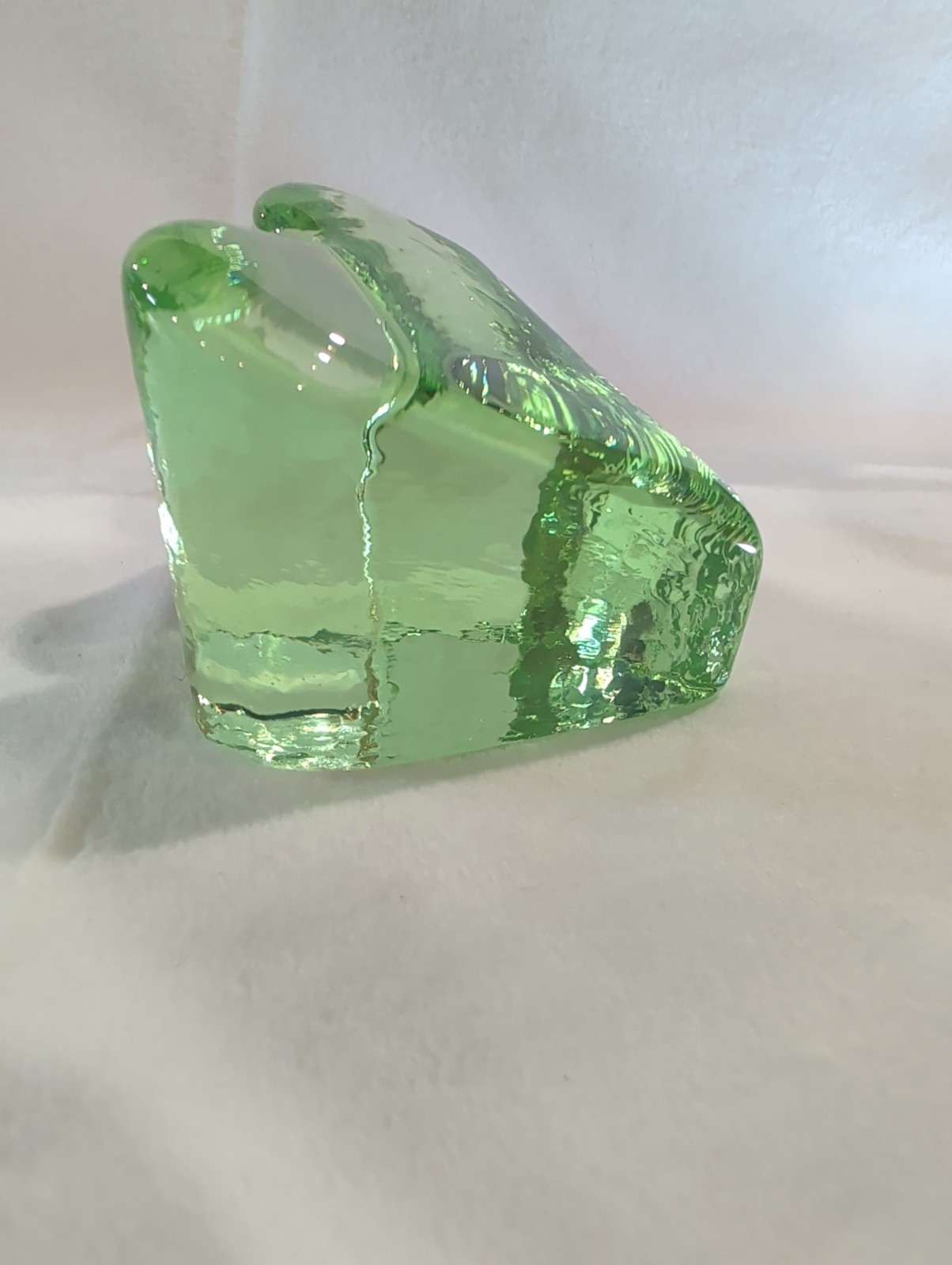 Fire & Light Signed Celery Light Green Recycled Glass Heart Shaped Paperweight