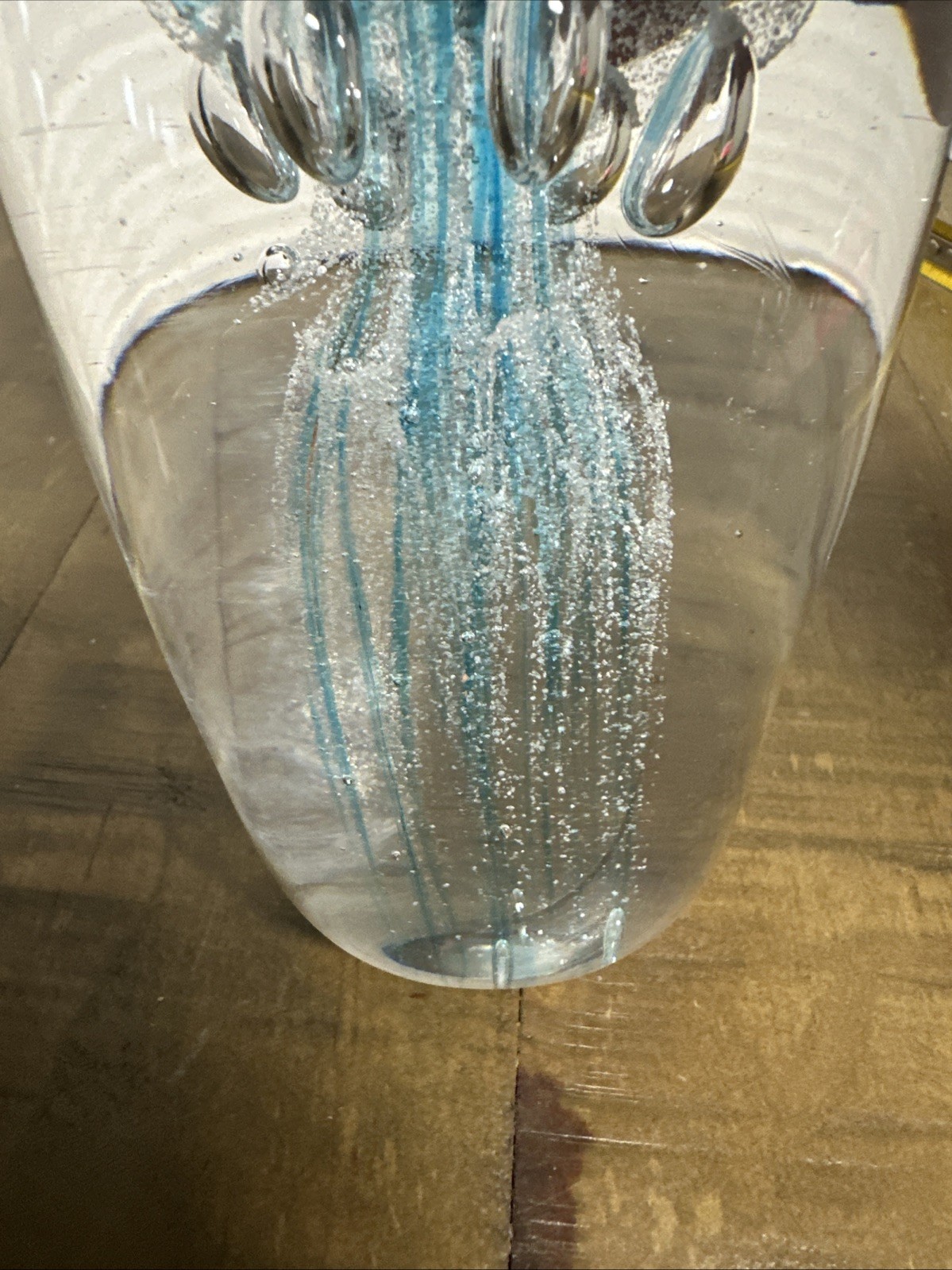 Vintage Art Glass Clear Paperweight Light Blue Jellyfish Bubbles 6” Figurine