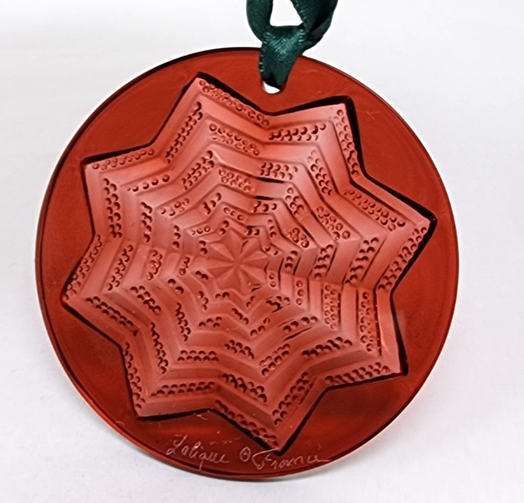 Lalique France 2003 Red/Rouge Astre Star Christmas Ornament In Box