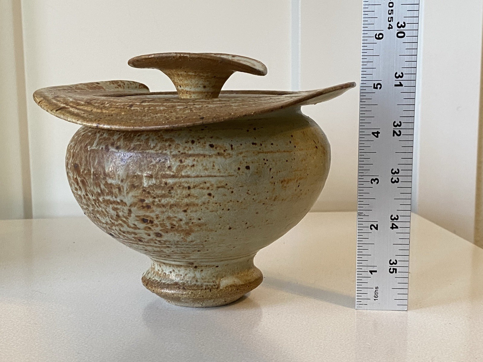 Mid Century Studio Pottery Lidded Jar PRITCHARD 1974 Unique Wabi Sabi Vintage