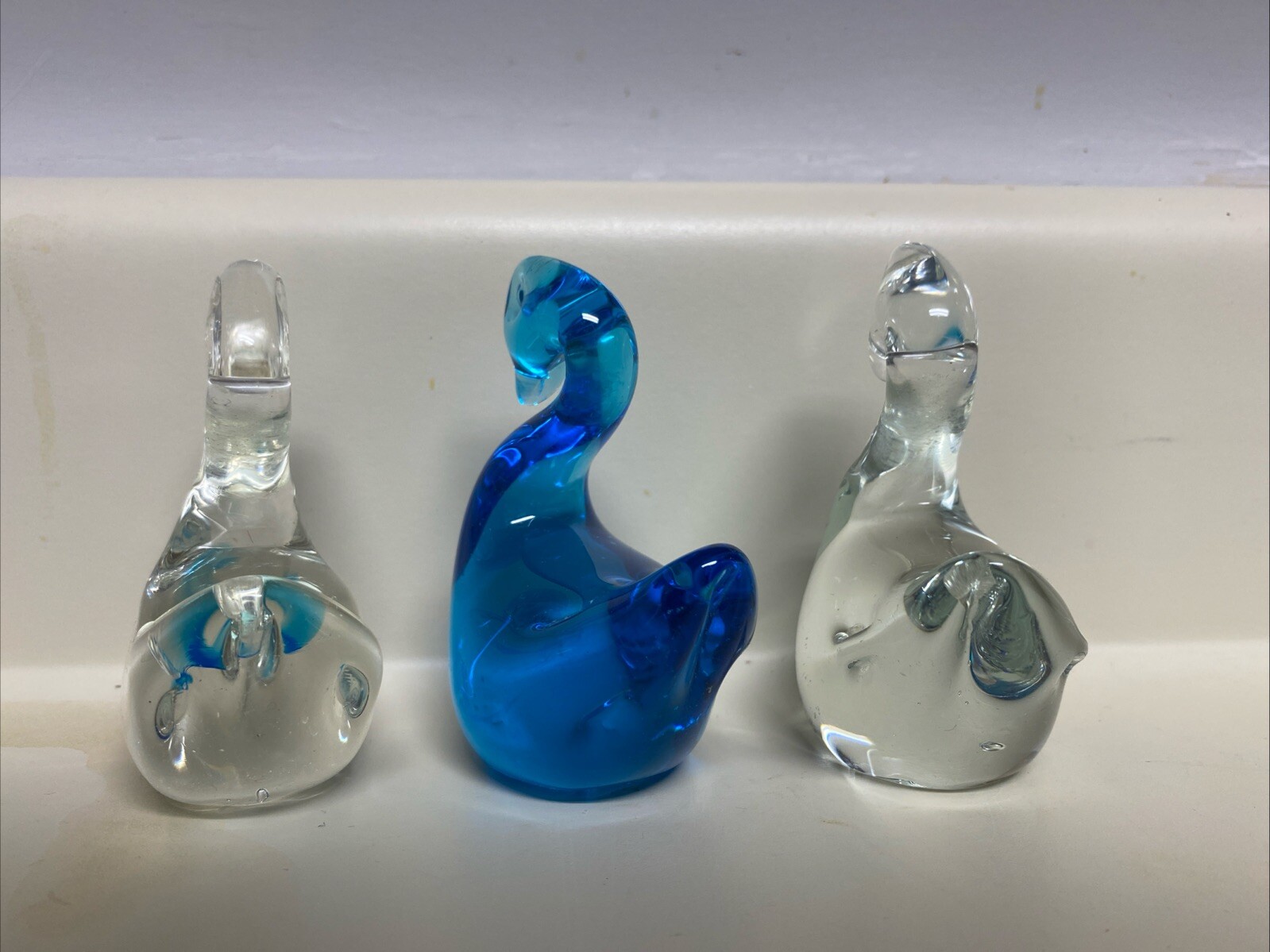 Clear and Blue Swan Art Glass – Set of 3 Very Cute Buy Now! 3 1/2” Tall
