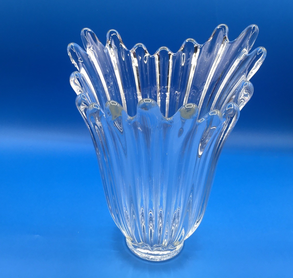 Vintage Scandinavian Clear Glass Water Splash Fluorescent Vase 10” Unique