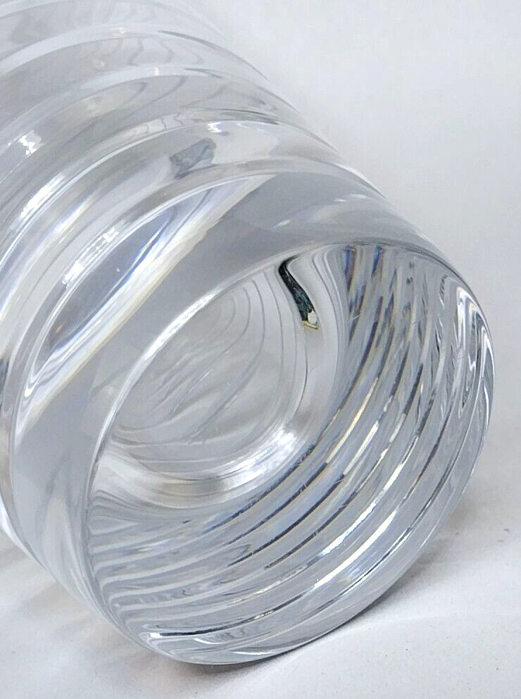Modern Bevel Cut Block Style Ribbed 5Lb Crystal Glass 8.75″ Cylinder Vase Mint!!