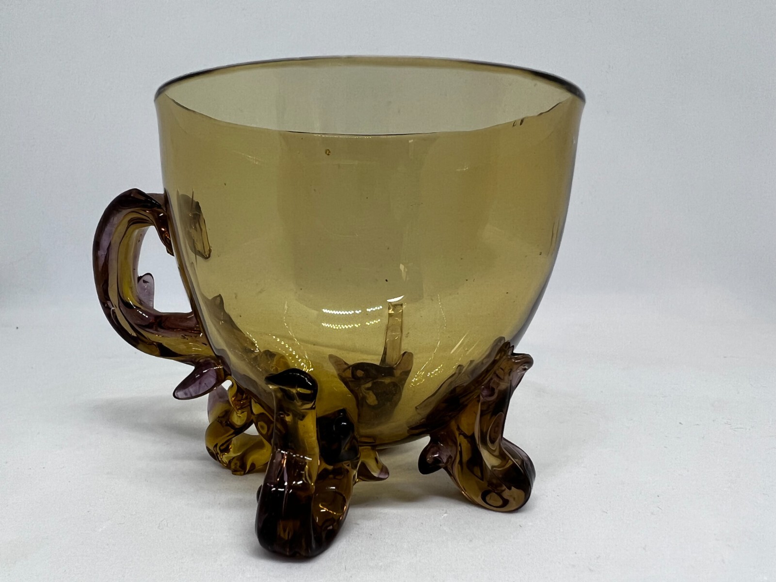 Stevens & Williams-Stourbridge Olive Green Glass Punch Bowl w/5 Matching Cups