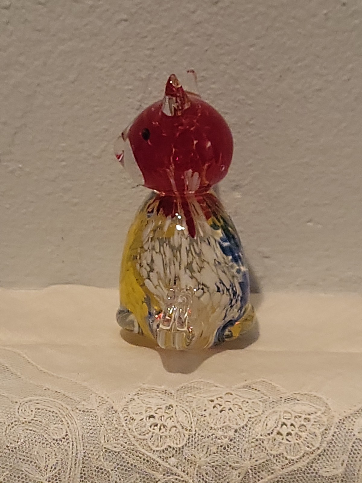 Vtg Art Glass Cat Figurine Blue Red Clear Spatter Paperweight Hand Blown 4”H +-