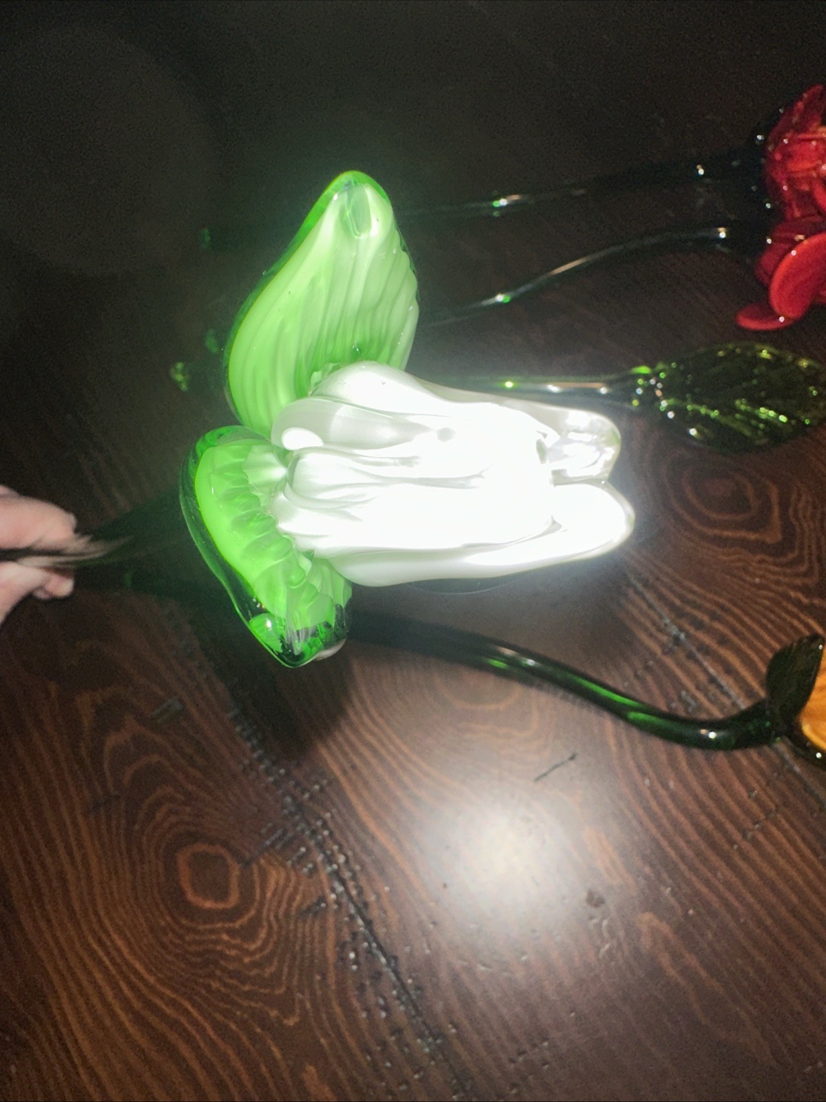 4 Pc VTG Hand Blown Art Glass Flowers 11.5” Stem + 1 Leaf Murano Style