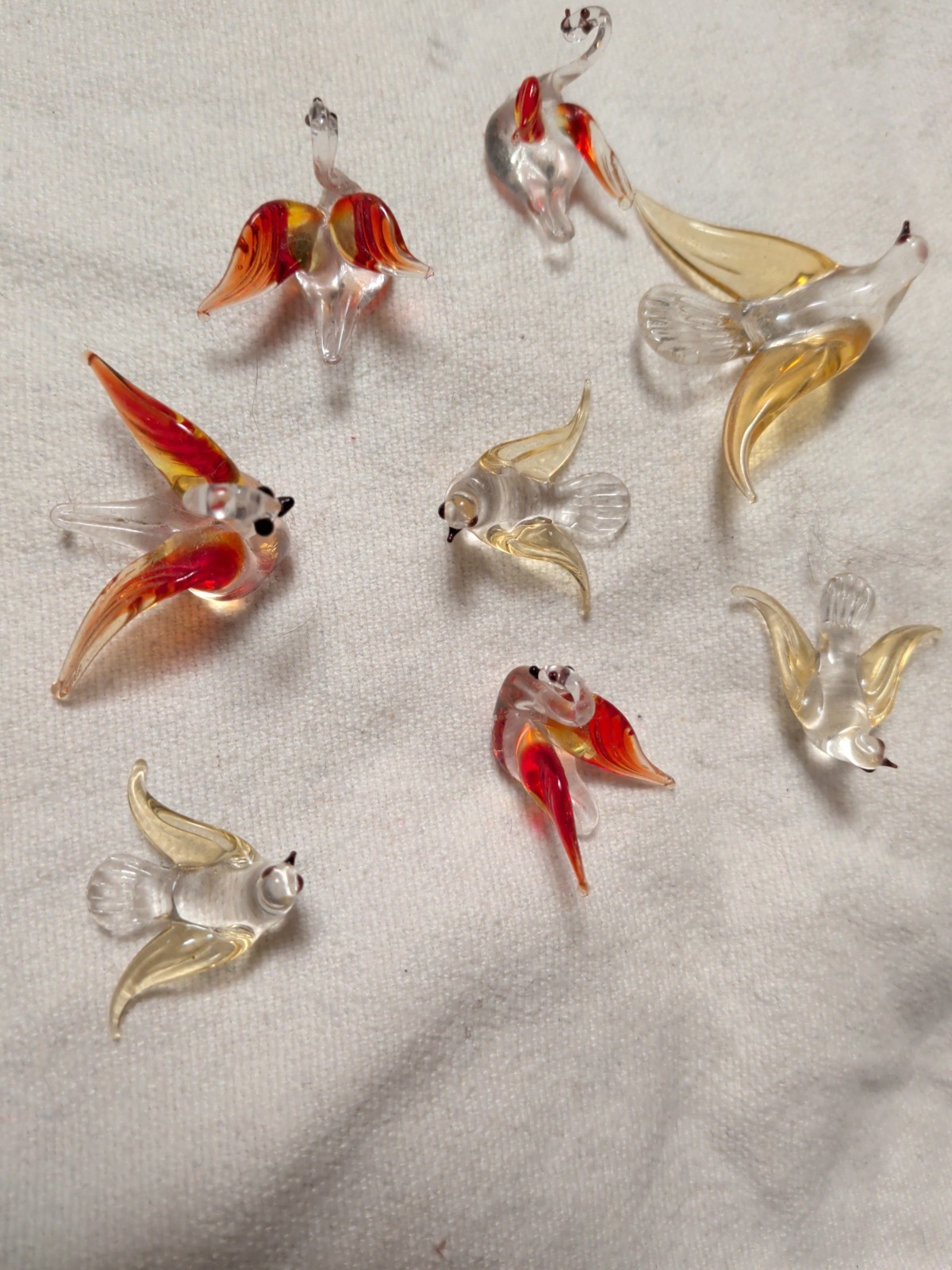 Lot 8 Vintage Hand Blown Art Glass Bird Figurines Murano Style Miniature