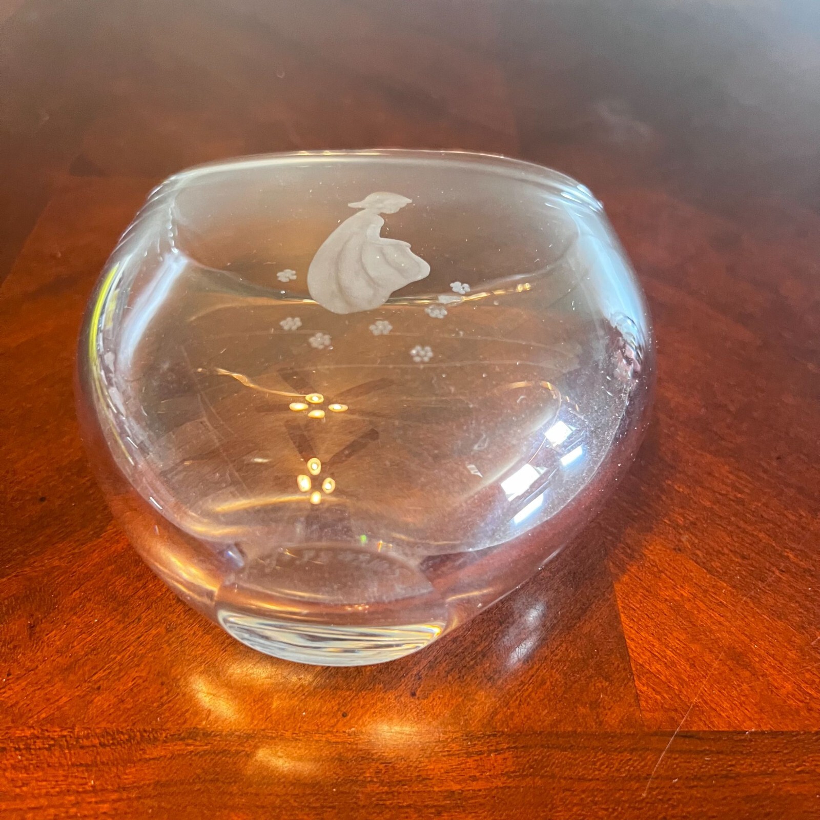 Vintage MCM Orrefors Sweden Etched Figural Art Glass Crystal signed