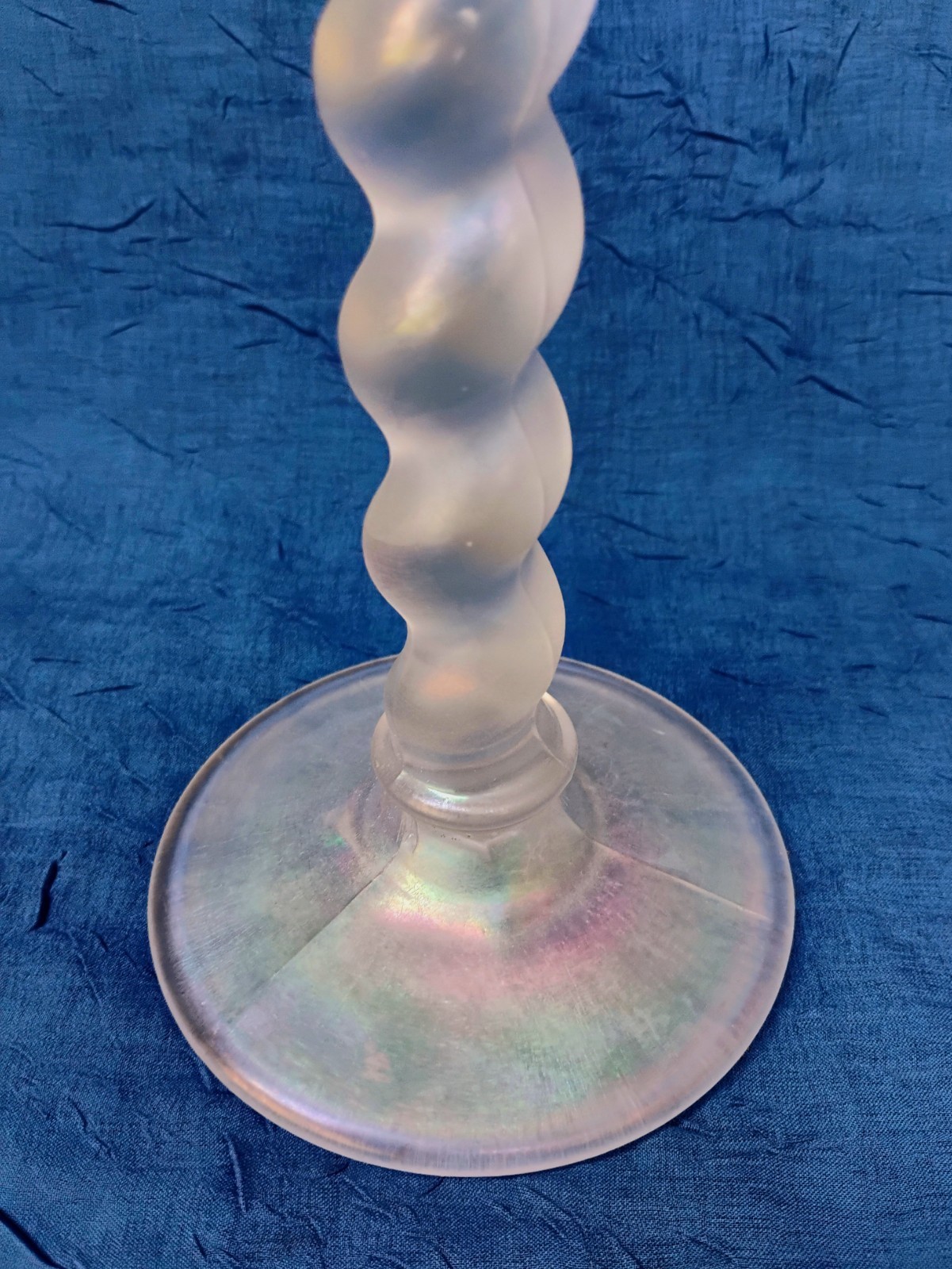 Vintage Frosted Stretch Glass Iridescent Twist Candlestick Candle Holder Tiffin?
