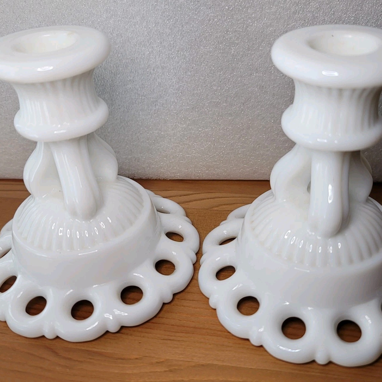 Vintage Westmoreland Doric Milk Glass Candlestick Pair Lace Edge