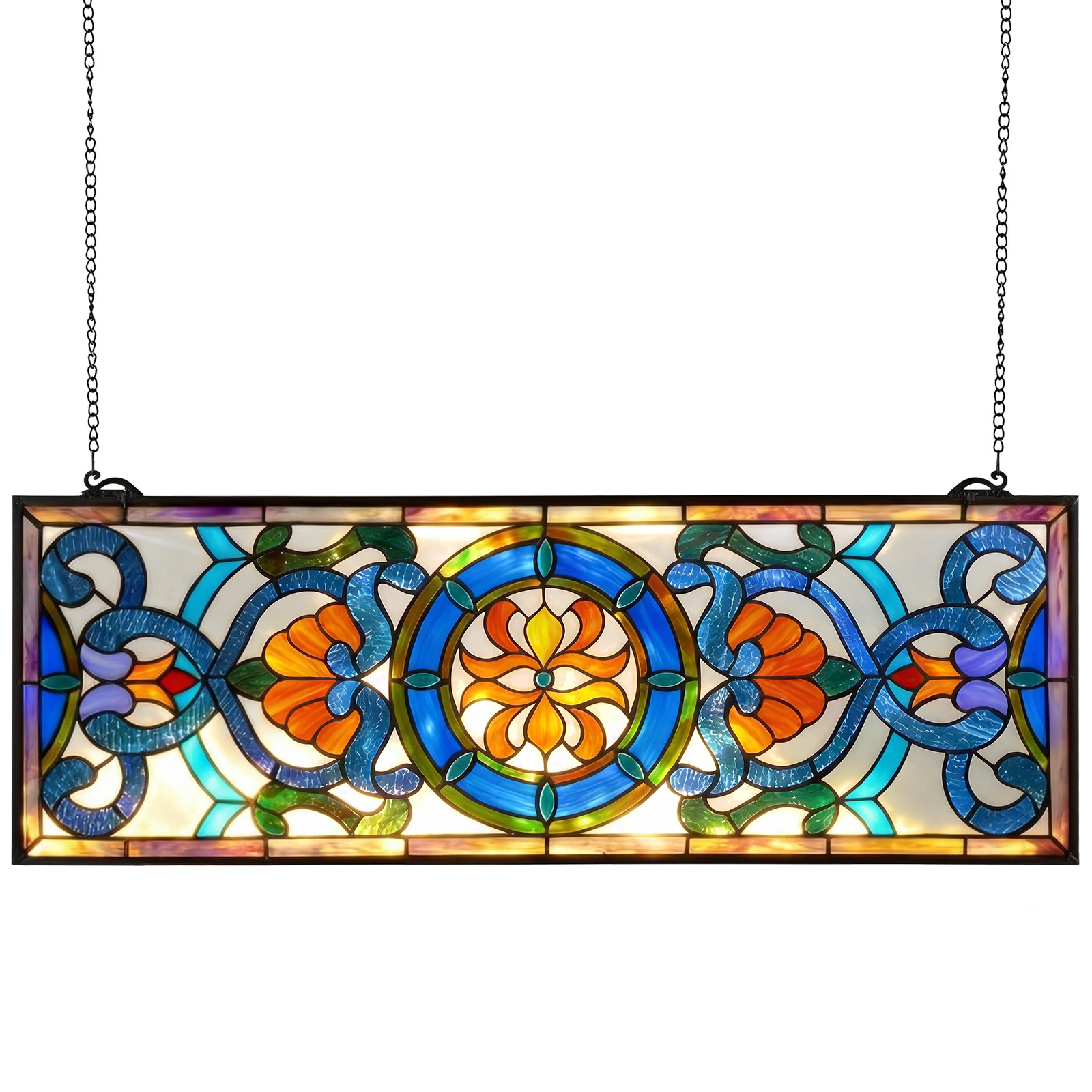 Uimoso Stained Glass Hanging Panel in Tiffany Style, 35.1″x12.9″