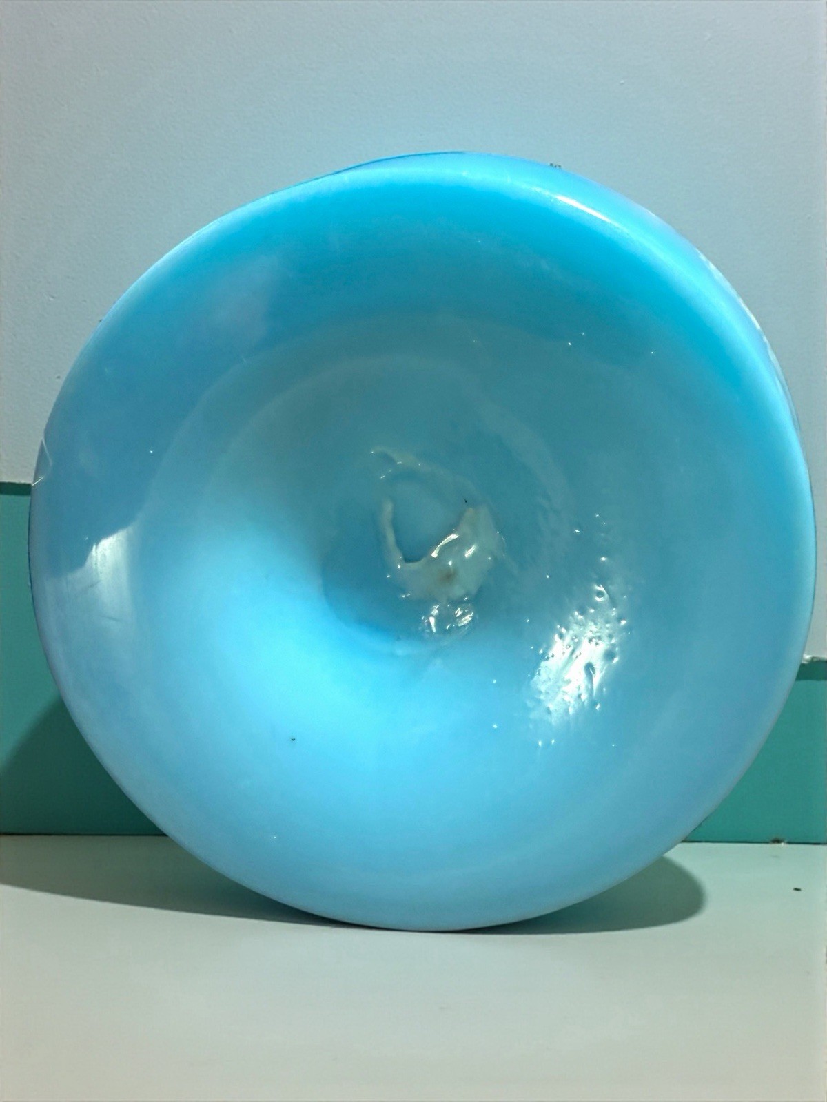 Antique Bohemian Lilac Turquoise Cased Ruffled Blown Glass Vase 5.25 x 3.75” EUC