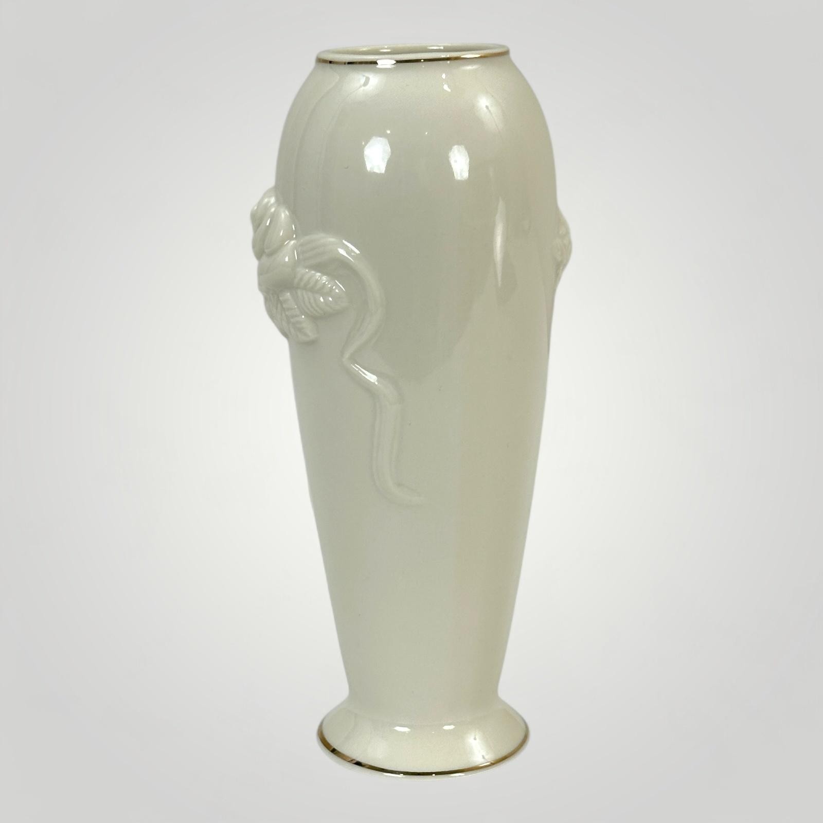 Lenox Rose Blossom Vase Ivory Fine China 24K Gold Trim Embossed Roses w/ COA