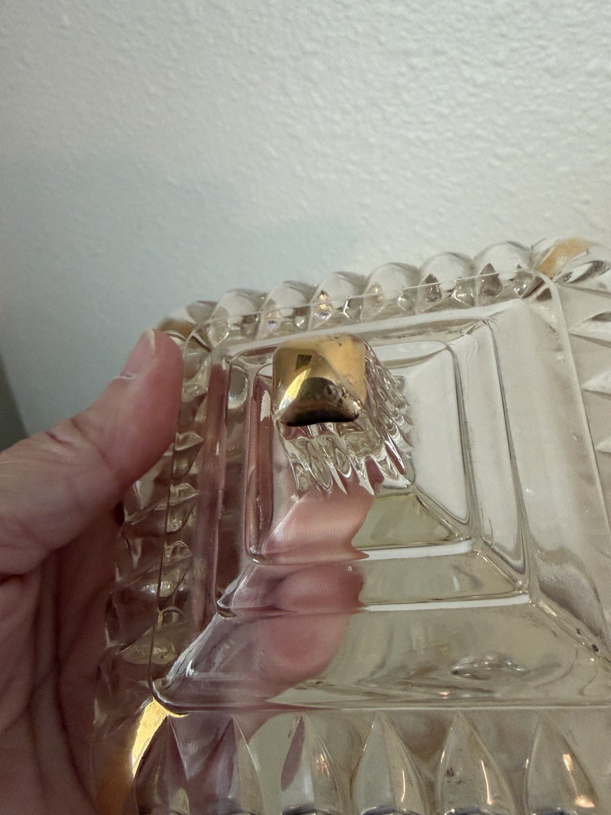 Vintage Jeanette Glass Wedding Cake Box Clear Gold Decoration Candy Dish Small 1